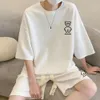 Coreano moda masculina conjuntos curtos hip hop rock casual terno engraçado urso tshirts shorts 2 peça conjunto de treino verão oversize 240312