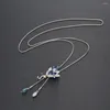 Anhänger Halsketten Meyfflin Collier Femme Blume Kristall Lange Anhänger Vintage Kette Opal Blatt Maxi Halskette Modeschmuck Für Frauen