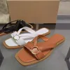 Shoes for 302 Slippers Women 2024 Autumn Cross Strap Square Head Flat Bottom Metal Round Button Open Toe Beach Sandals 59669