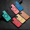 För iPhone Samsung Apple Mobiltelefonfodral Magsafe Magnetic Close Camera Luxury Design Solid Color Läderfodral Telefonfodral
