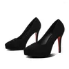 Klänningsskor Storlek 32-39 Högklackade kvinnor Platform Thin Heel Point Toe Small Suede Women's Nightclub Sexiga pumpar