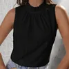 Blusas femininas verão sem mangas camisa branca oco plissado colarinho rendas tops blusa plissada sólida casual tanque 25806