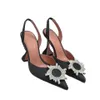 Zapatos de vestir Diseñador de lujo Amina muaddi Slingbacks puntiagudos de satén Bombas con pajarita Zapatos de tacón alto con girasol de cristal Zapatos de boda de fiesta de diseñador de lujo para mujer