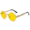 Óculos de sol redondo steampunk para homens mulheres cor gótica armação de metal óculos de sol vintage círculo lennon hippie