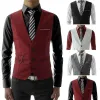 Coletes 2023 masculino fino ajuste terno colete cor sólida casual sem mangas vintage colete moda homem preto cinza formal businss colete homme