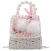 Girls Woolen Chain Messenger Bag Autumn Winter Baby Mini Lovely Princess Pearl Handbag Children Rabbit Fashion 240306