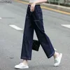Kvinnors jeans Dark Blue Jeans för kvinnor 2023 Nya 9-punkts raka benbyxor med hög midja och avslappnad bred benbyxor C24318