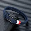 チャームブレスレットMkendn Navy Blue Braided Rope Braceletブラックステンレス鋼のシャックルバックルサバイバルメンズカップルギフト