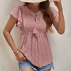 Blusas femininas topo feminino boho verão manga curta v pescoço psiquiatra plissado cor sólida solta camiseta gravidez t-shirts para mulheres