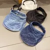 Basker tvättade denim Topless Hat Women's Ins Korean-stil sommar avslappnad mångsidig solskyddad toppmössa