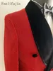 Fanlifujia Luxury Red Glitter Suits Men Groom Wedding Tuxedo Double Breched Blazerフォーマルイブニングパーティープロムドレス2ピースセット240312