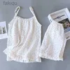 Sexy Pyjamas Women Pajamas 2 Piece Set Gauze Cotton Sexy Lingerie Summer Pyjamas Sleeveless Suspenders Tops and Shorts Sleepwear Suit 24318