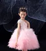 Dolce rosa tulle gioiello applique lunghezza al ginocchio vestito da ragazza di fiori Abiti da spettacolo per ragazza Abiti da festa/compleanno Gonna da ragazza personalizzata SZ 2-12 D318009