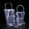 Storage Bags Transparent Trapezoidal Handbag PVC Plastic Waterproof Hand Gift Portable Bag PP Flower Shop Bouquet Packaging