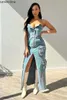 Casual Dresses Lemon Gina Women Single Breasted Strapless Multi Pocket High Split Cargo Denim Bodycon Midi Dress 2024