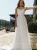 Tulle Wedding Dress Boho Simple Beach Scoop Appliques Lace See Through Back A-Line Butons Vestido De Noiva Bridal Gown YD