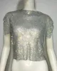 T-shirt da donna TARUXY magliette con strass lucide per le donne 2024 estate vedere attraverso breve partito delle signore moda sexy crop top donna