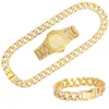 Hip Hop glacé chaîne collier montre bracelet ensemble hommes 13 MM chaîne à maillons cubains strass collier pour hommes bijoux montre cadeau 240315