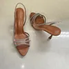 패션 여성 펌프 샌들 여름 섹시한 슬링 백 하이힐리석 우아한 뾰족한 발가락 투명 PVC 파티 웨딩 신발 240313