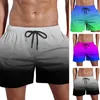 Shorts masculinos praia de secagem rápida com cordão elástico cintura gradiente cor bolsos largos para fitness