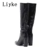 Buty Liyke Spring Autumn Motorcycle Kobiety Wskazany palec u stóp zapinany na kolana wysokie buty moda różowy wąż nadruk kwadratowe obcasy imprezowe poby