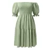 Casual Dresses Solid Loose Fit Short Women Flowy Pleated Stretch Dress Off Shoulder Summer Swing Beach Sundress Vestidos