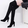 HBP Nicht-Marken-Herbstwinter Neue Plus-Größe Over-The-Knie-Stiefel High Heel Round Toe Boots Side Reißverschluss Frauenschuhe auf Lagerbestand