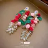 Sier Needle Pink Crystal Flower Tassel Light and High Grade Heavy Industry 2024 New Earrings
