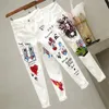 Women's Jeans Cartoon Graffiti Printed Stretch Slim Body Pencil Pants Plus Size White Skinny Denim Autumn 2024