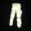 Calças masculinas mens reflexivo jogger casual hip hop fluorescente dança festa sweatpants festival rave noite esporte calças