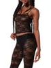 Bras Sets 2024 Summer Women 2Pcs Lingerie Lace Perspective Pattern Sleeveless Cropped Camisole High Waist Shorts Sleepwear