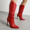 Bot diz yüksek bot kadın ayakkabı seksi nokta beyaz kırmızı topuklu batı kovboy botları kadın 2023 yeni trendler dans partisi ayakkabıları büyük boyut