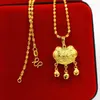Anhänger Halsketten Reine 999 Schmuck Hochzeit Glück Frieden Langlebigkeit Sperre Überzogene Echt Gold 18k Halskette Für Frauen Frauen Geschenke