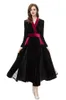 Women's Runway Dresses Sexy V Neck Long Sleeves Lace Patchwork Color Block Piping Elegant Velvet Party Vestidos