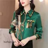 Beige Satin Chain Print Shirt for Women Lapel Ribbon Bow Autumn Winter Designer BLOUSES 2023 Office Ladies Chic Long 539