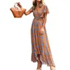 Vestidos para mulheres 2024 verão longo boho banheiro praia capa coreano maiô cobrir ups impresso v pescoço casual irregular playa