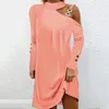 Vestidos casuais feminino elegante manga longa vestido curto ombro frio solto uma linha túnica v pescoço verão para mulheres