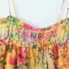 Casual jurken dames strik vetersluiting sling gewaad vakantie BOHO ruches op de borst oranje bloemenprint spaghetti mini-jurk