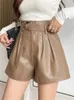 REALEFT automne hiver femmes Faux cuir PU Shorts avec ceinture taille haute dames élégant pantalon court poche femme 240314