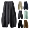 Calças femininas verão oversized palazzo para mulheres algodão linho bloomers calças largas cor sólida casual culottes estiramento