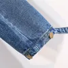 Jeans taglie forti autunnali per donna a vita alta con bottoni Pantaloni coreani da donna di grandi dimensioni alla moda 240318