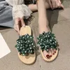 Slippers Gladiator Flower Summer Beach Flip Flops Women Sandals Flax Flat Sandalias Mujer Home Slippers Comfy Outdoor Slides Shoes