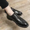 Oxfords Shoes for Men Brown Black Business Lace-up Pu Office Brogue Dress Shoes Block carving Zapatos De Vestir Hombre Mens Shoes