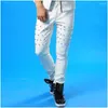 Stage Wear Male Trousers Costume Singer Pantsmale Slim Punk Rivet Pants For Dancer Star Fashion Men Nightclub Party Bar