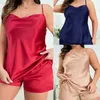 Pijama Sexy Tamanho Grande 3Xl 4Xl 5Xl Terno de Dormir Pijama de Cetim Estampado Borboleta Chemise Pijama Sexy Casa Roupas Cami shorts Camisola 24318