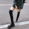 Stiefel Marke Denim Frau Oberschenkel High Stiefel Plattform über den Kniestiefeln Square Zeh Lange Frau Stiefel Herbst Winterseite Reißverschluss Schuhe