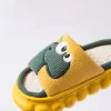 Slippers Cute Cartoon Dinosaur Linen Slippers Spring and Autumn Boys and Girls Home Thick Bottom Nonslip Womens Slippers Family Style