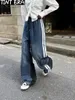 Lässige Arbeitskleidungshose mit Streifennähten für Damen im Herbst 2023, Hiphop-Jeans mit hoher Taille, lockerer Passform und weitem Bein, Y2K 240311