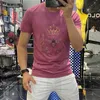 Men's T-Shirts Summer Ice Silk Men T-shirt Short Sleeve 2022 New Summer Printed Crown Bee Rhinestone Male Tees High-quality Pink Man Clothing J240316