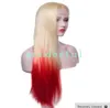 Longue mode résistant à la chaleur cheveux Ombre Blonde rouge synthétique dentelle avant perruque pour les femmes partie latérale longue soyeuse droite dentelle perruque moitié H9976006
